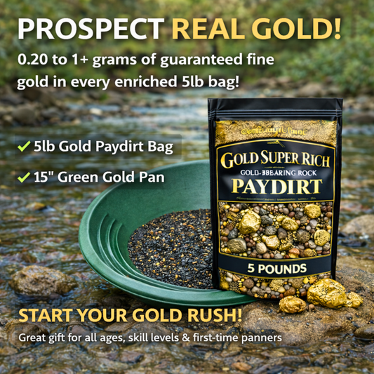 5 lb gold paydirt panning kit with green pan and guaranteed fine gold flakes
