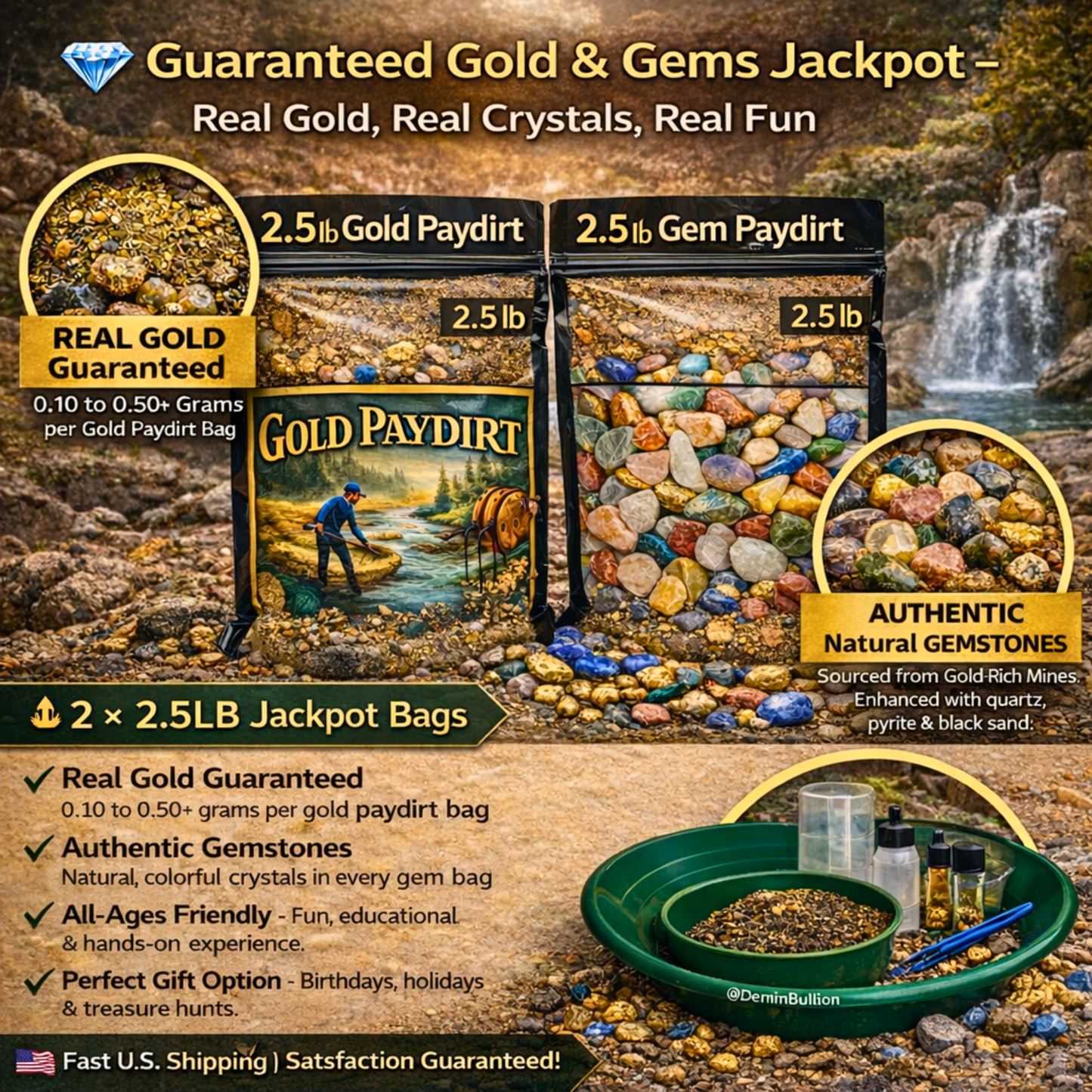 Complete gold and gemstone panning kit ideal for beginners and families