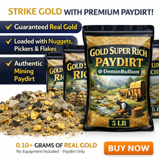 Promotional image of Gold Super Rich Paydirt showing guaranteed real gold 