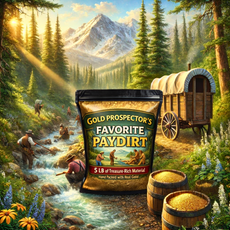 Gold prospector style paydirt bag in mountain stream outdoor gold mining scene