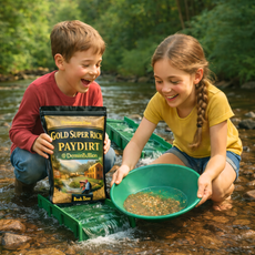 Children learning gold panning with DeminBullion paydirt as an educational outdoor activity