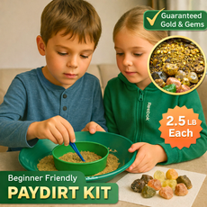 Kids learning gold and gem panning with educational paydirt kit at home