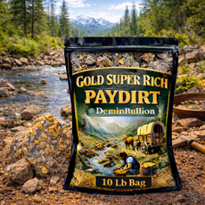 Premium gold paydirt product photographed near mountain stream