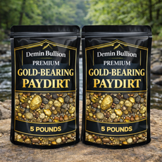Two sealed gold paydirt bags prepared for recreational gold mining