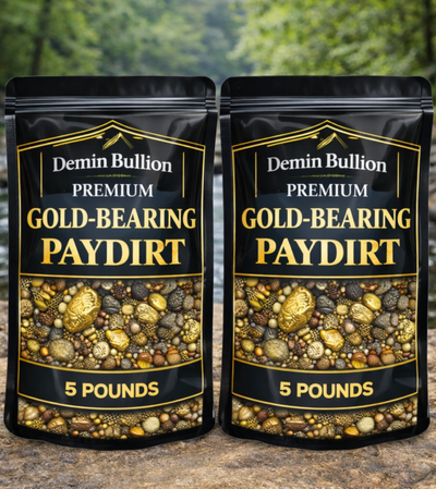 Two sealed gold paydirt bags prepared for recreational gold mining