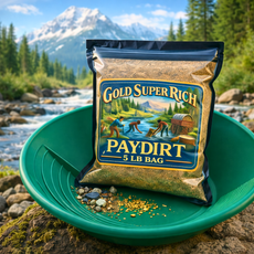 Gold Prospector’s Favorite Paydirt 5 lb bag in mountain stream gold mining scene