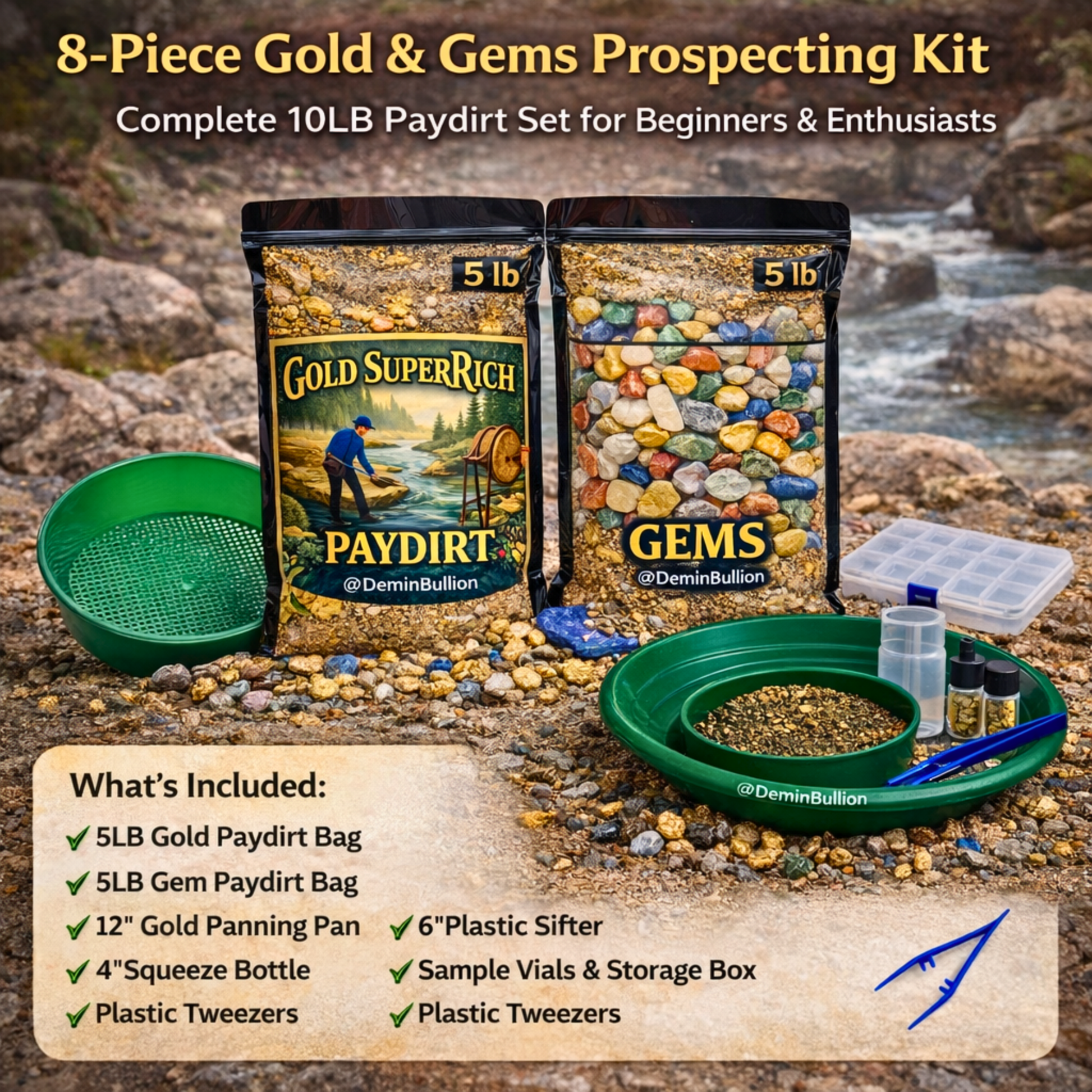 Educational gold and gem mining activity designed for kids and families