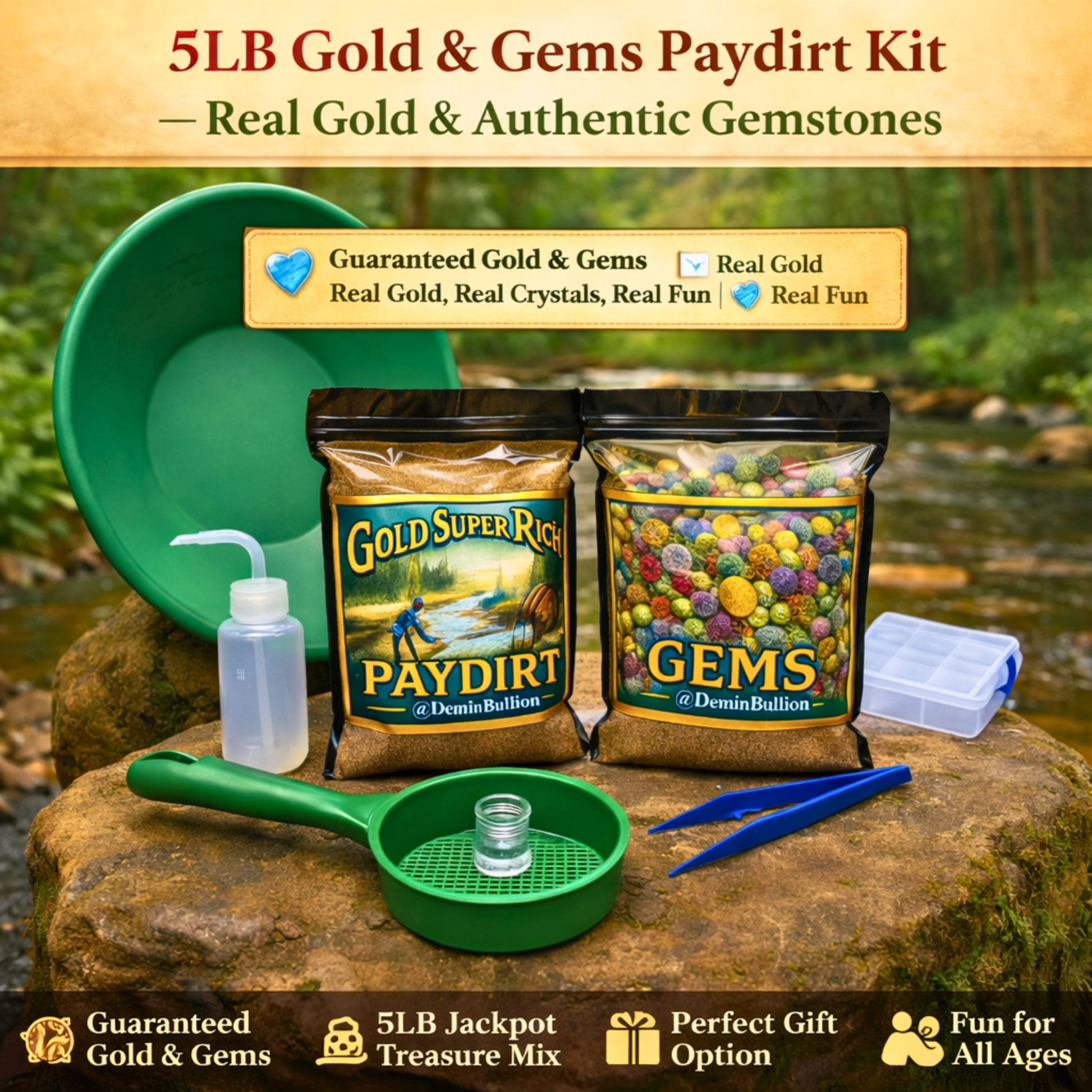 Educational STEM-style gold and gemstone panning experience for kids